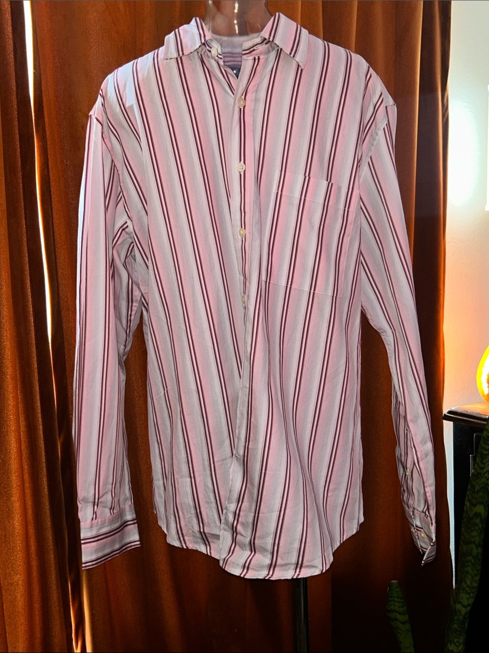 Men's Pink Multi-Stripe Long-Sleeve Button-Down Shirt